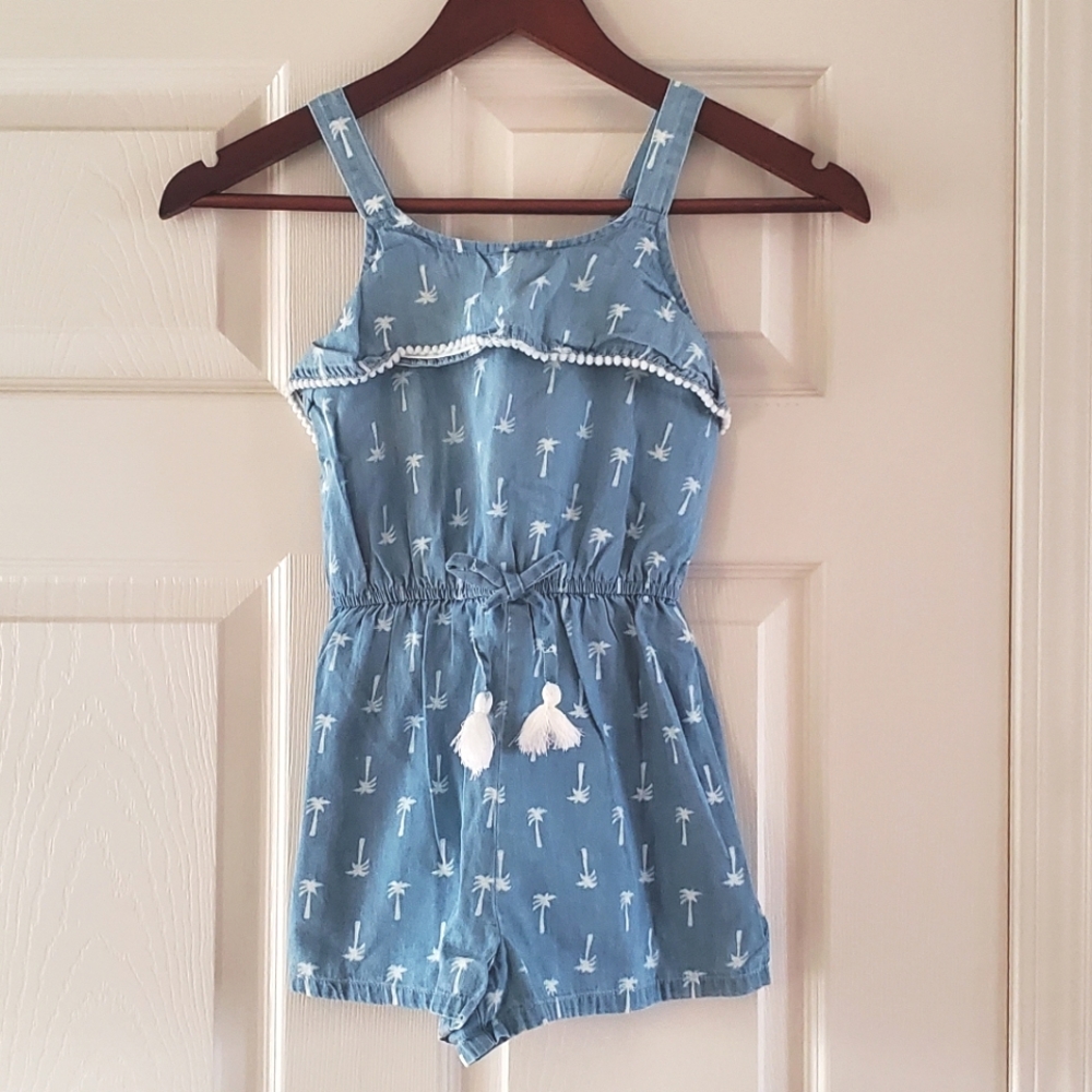 Girls Blue Palm Tree Romper NWT Size 6